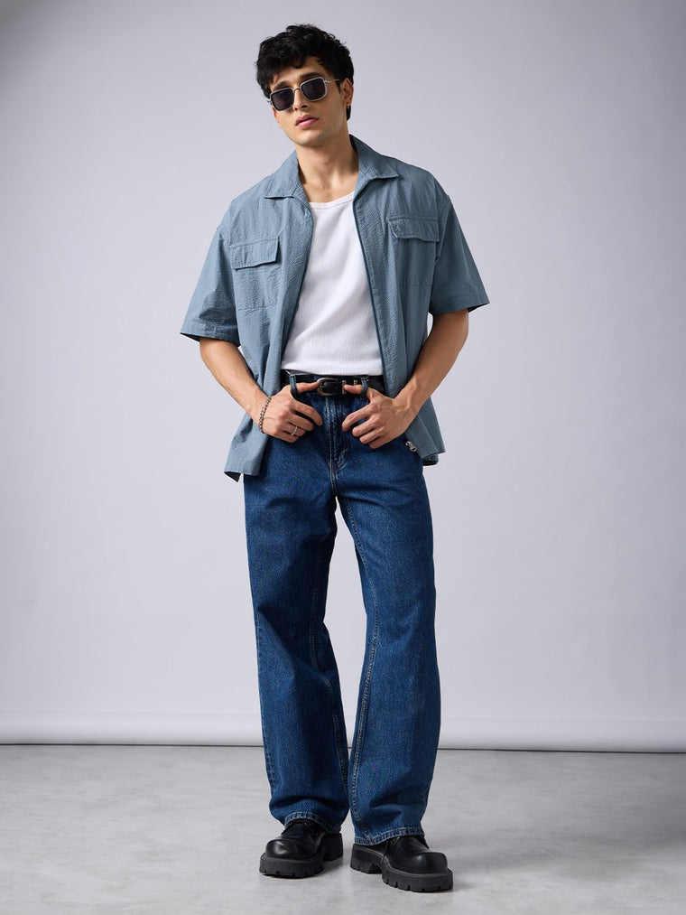 Zipper Shirt: Smoke Stone Oversized Shirts