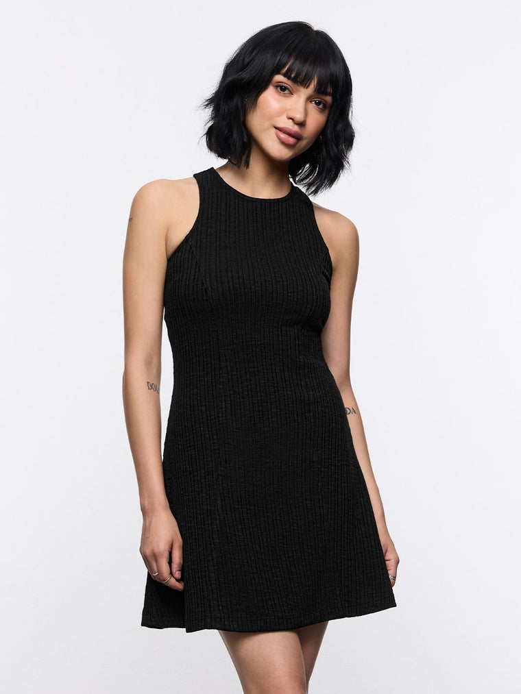 Solid Knit Dress: Ink Black Women Fashion Dresses