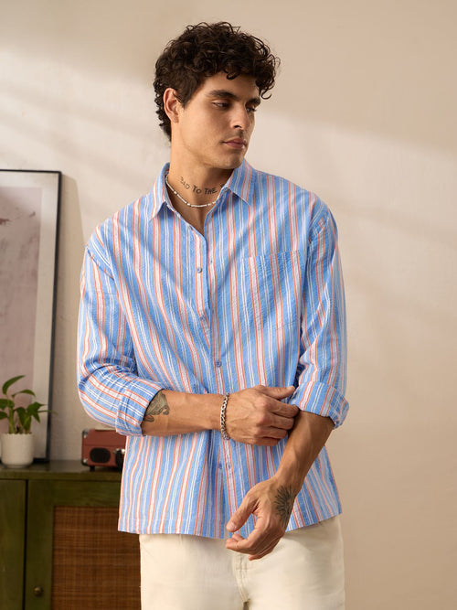 Textured Shirt: Blue Stone Men Relaxed Shirts