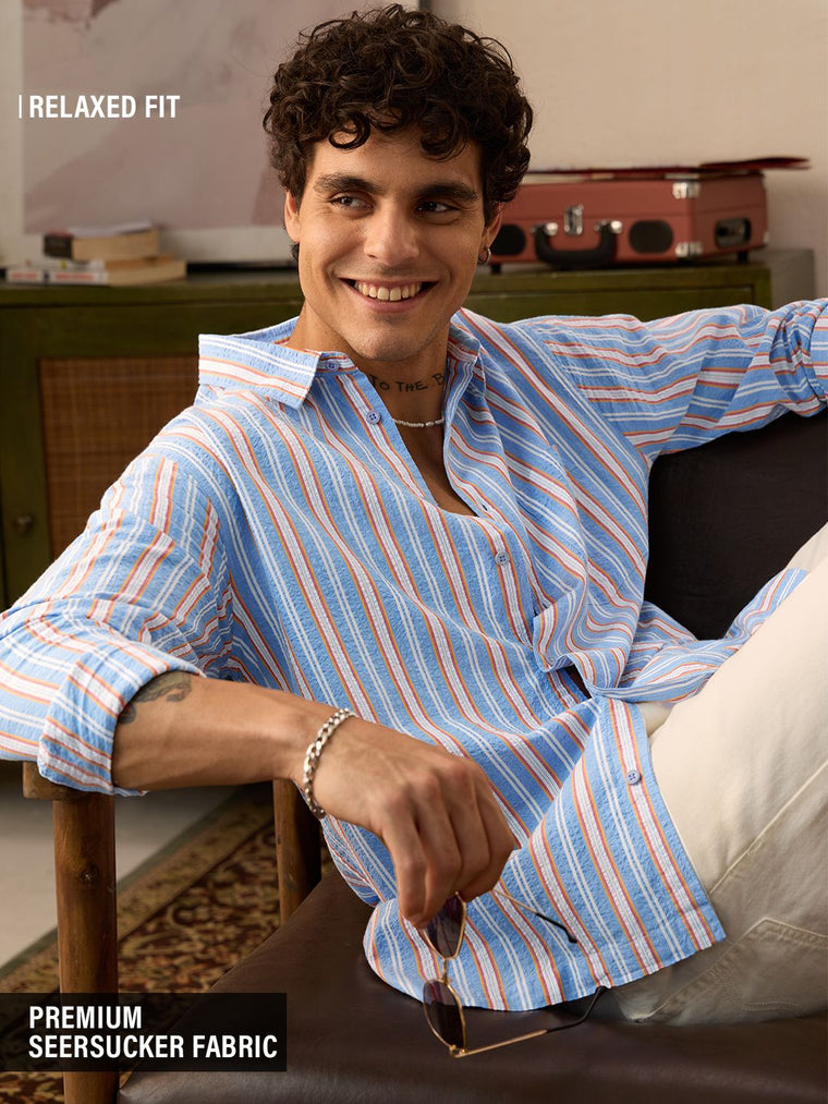 Textured Shirt: Blue Stone Men Relaxed Shirts