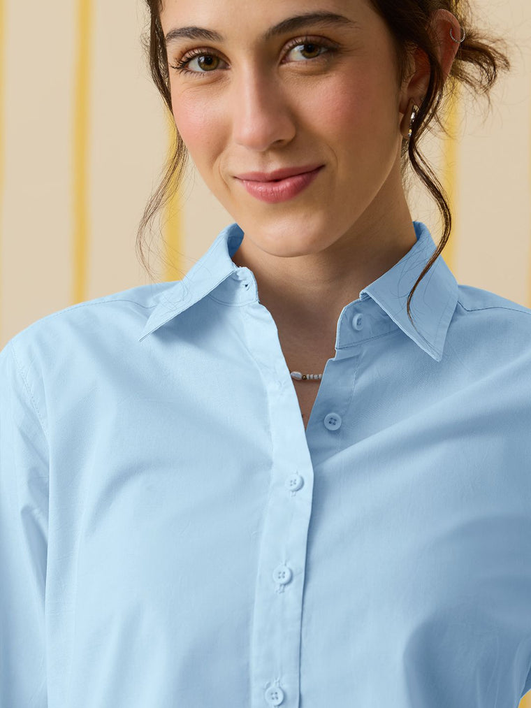 Classic Solids: Baby Blue Women Regular Shirts