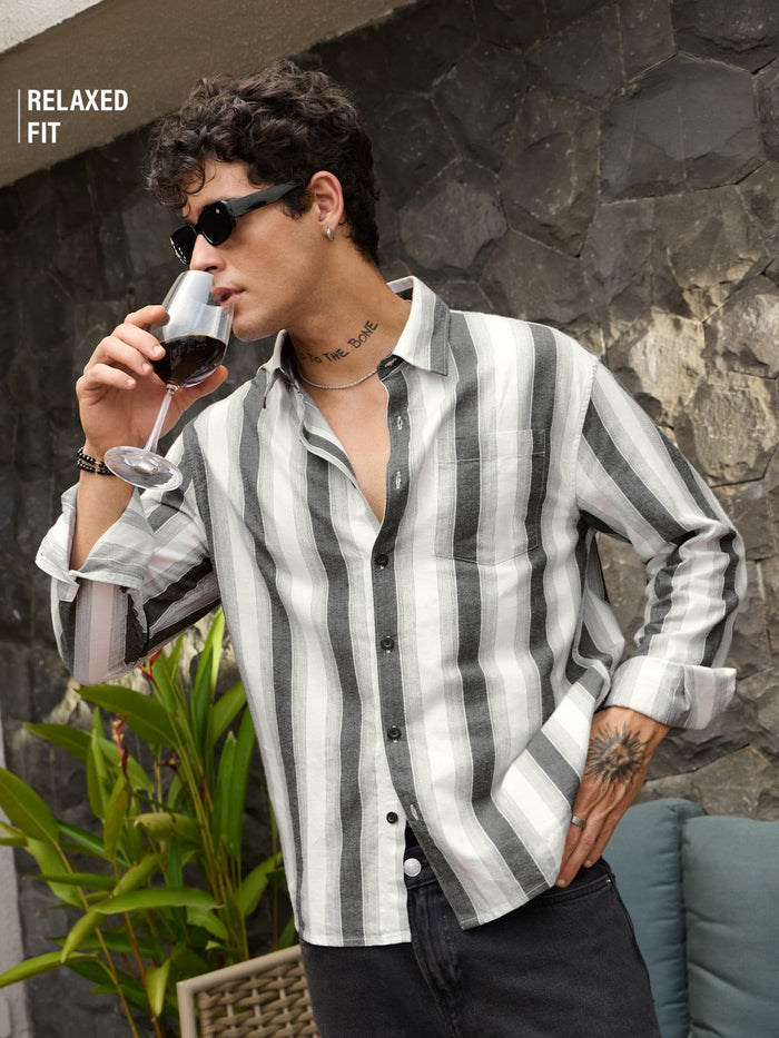 Striped Shirt: Urban Noir Men Relaxed Shirts