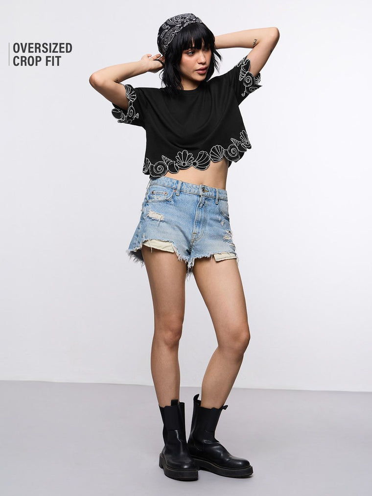 TSS Originals: Seashell Women Oversized Cropped T-Shirts
