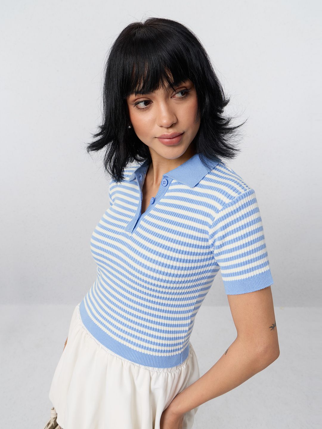Cropped Polo Top: Azure Women Cropped Polos