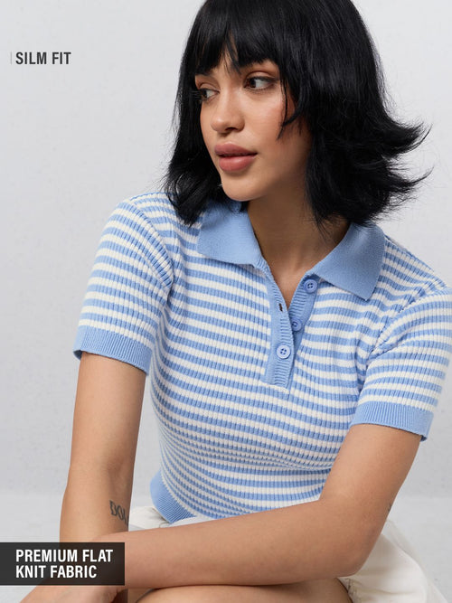 Cropped Polo Top: Azure Women Cropped Polos
