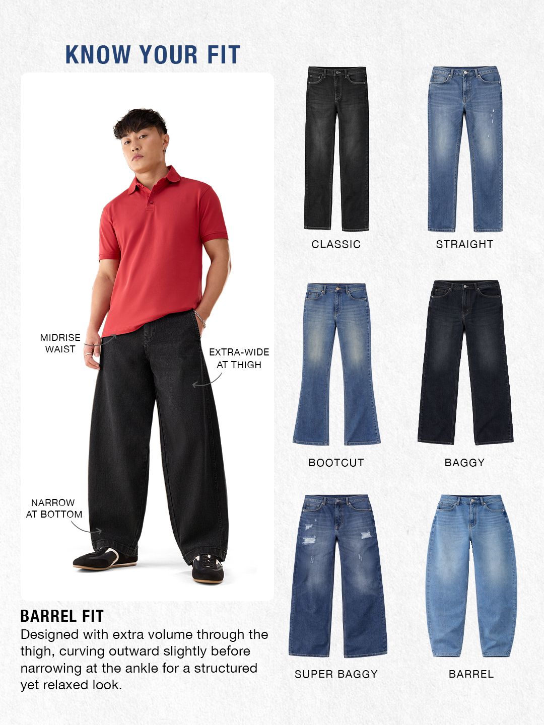Barrel-Fit Denim: Snakes & Ladders Men Barrel Jeans