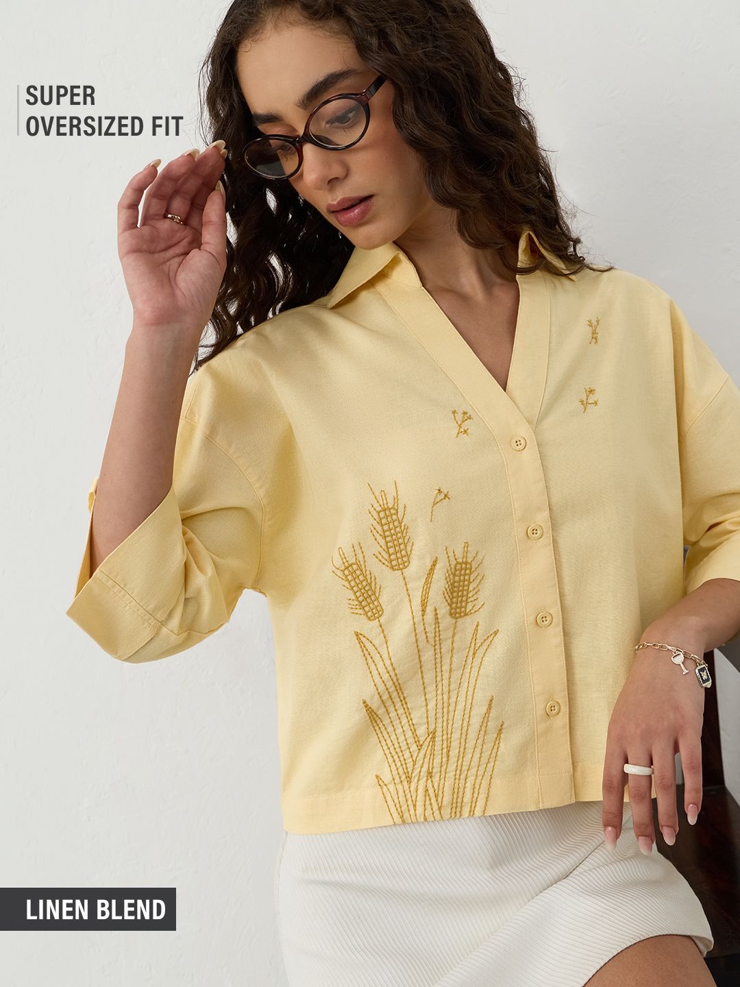 Cotton Linen Shirt: Wheat Women Super Oversized Shirts