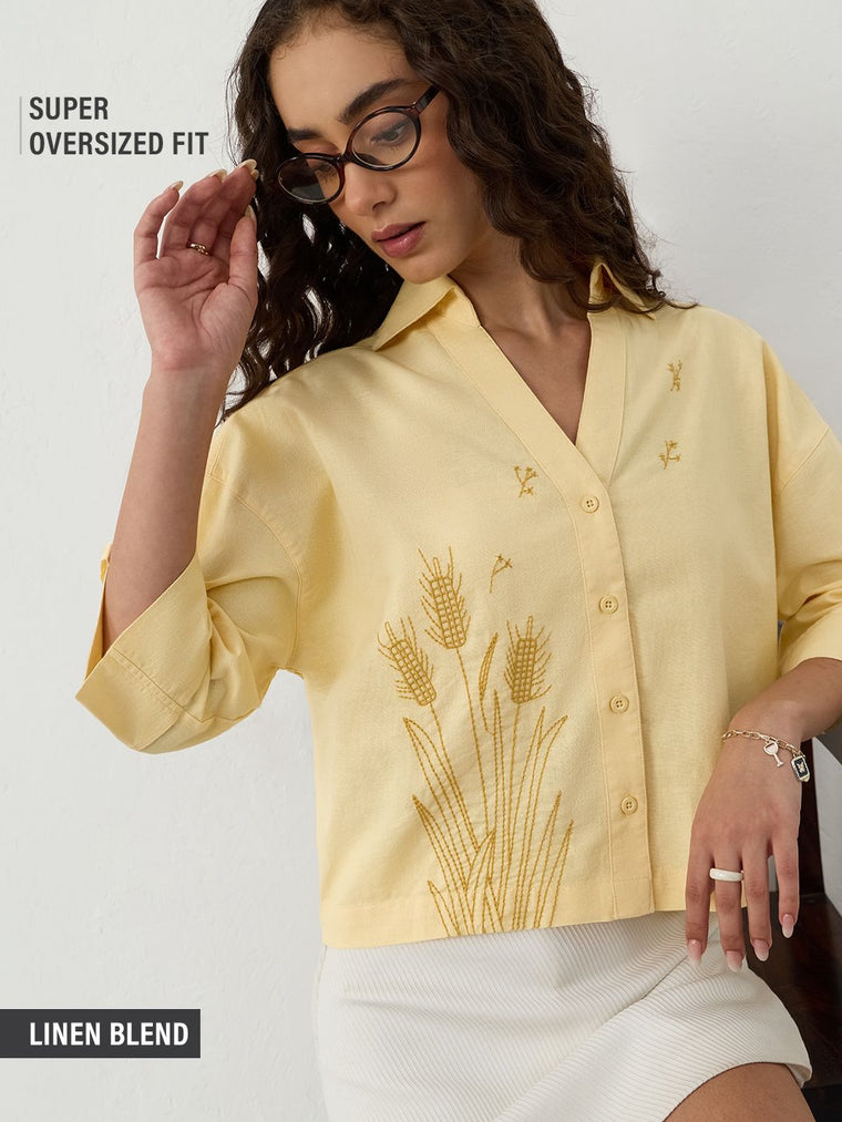 Cotton Linen Shirt: Wheat Women Super Oversized Shirts