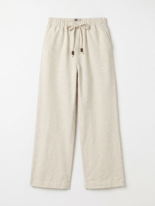 Cotton Linen Pants: Almond Women Straight Pants