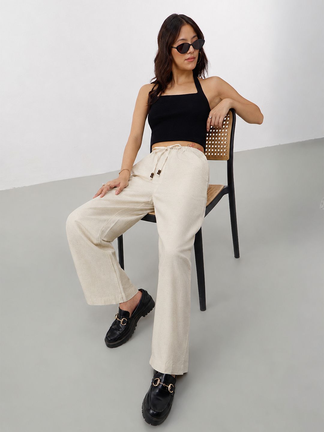 Cotton Linen Pants: Almond Women Straight Pants