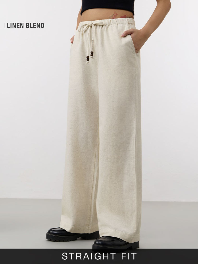 Cotton Linen Pants: Almond Women Straight Pants