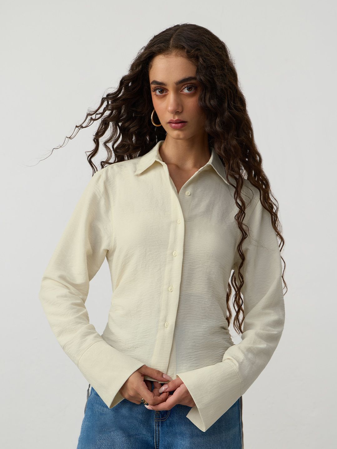 Tailored Solids: White Chocolate Women Fitted Shirts
