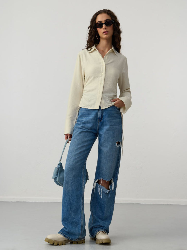 Tailored Solids: White Chocolate Women Fitted Shirts