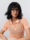 Open Knit Polo: Tangerine Women Polo T-Shirts