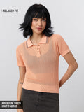Open Knit Polo: Tangerine Women Polo T-Shirts