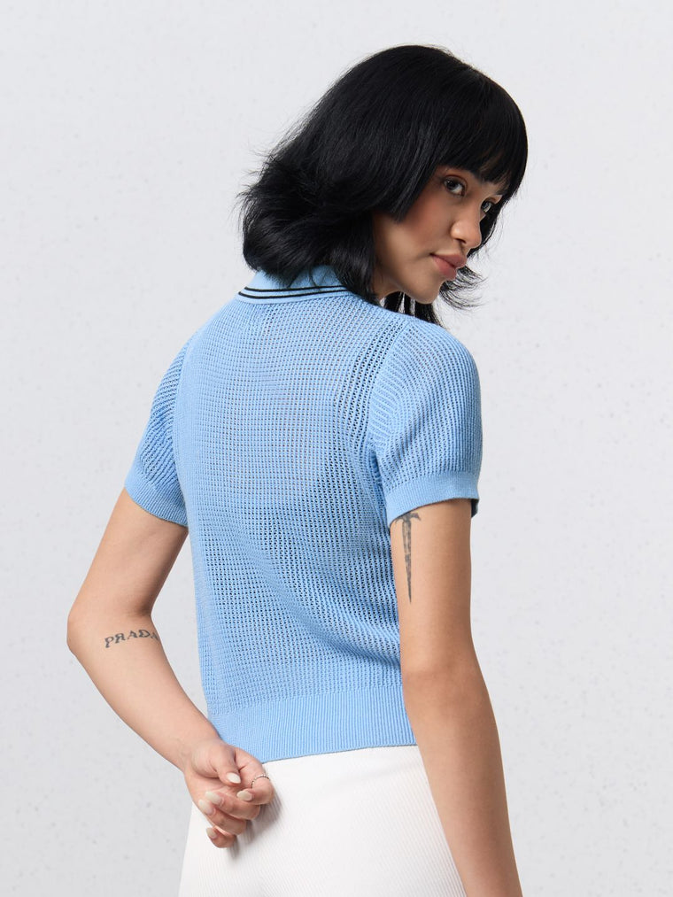 Open Knit Polo: Skyline Women Polo T-Shirts