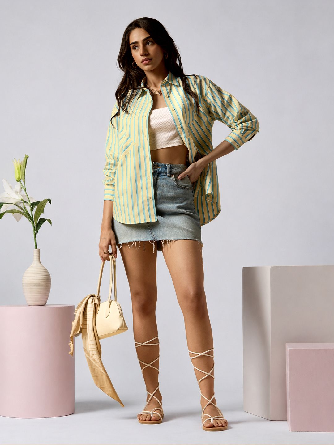Stripe Shirt: Kale Women Oversized Shirts
