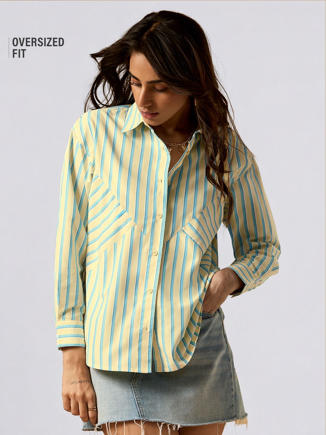 Stripe Shirt: Kale Women Oversized Shirts