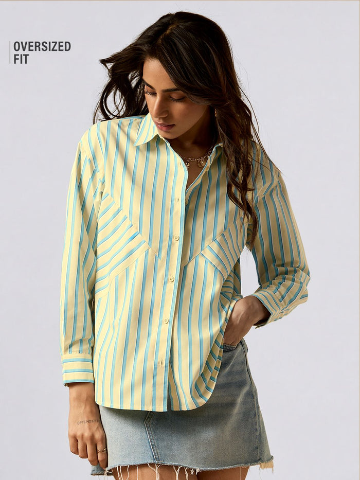 Stripe Shirt: Kale Women Oversized Shirts
