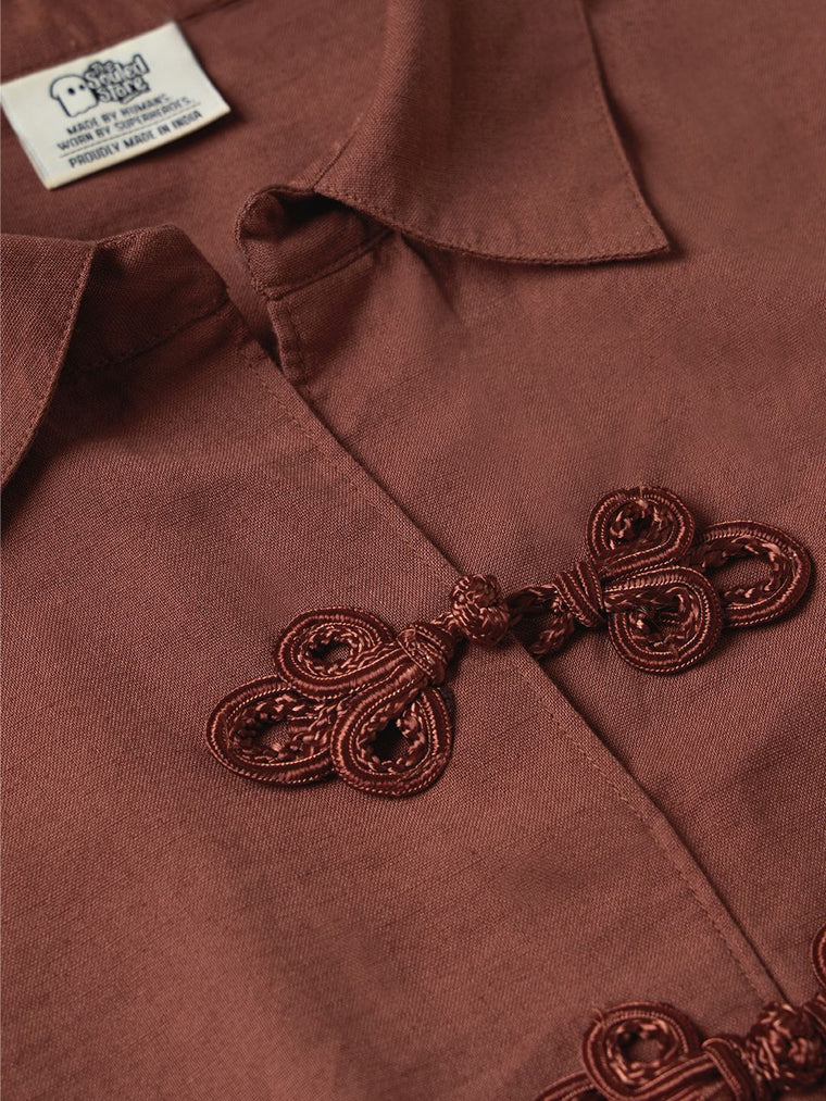 Cotton Linen Shirt: Raw Umber Women Fitted Shirts