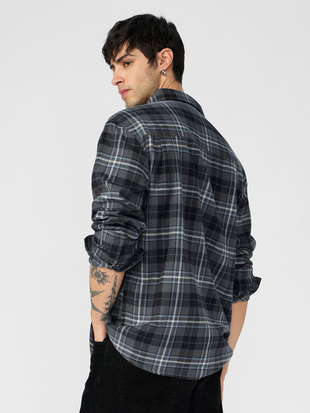 Plaid: Greyscale Men Utility Shirts