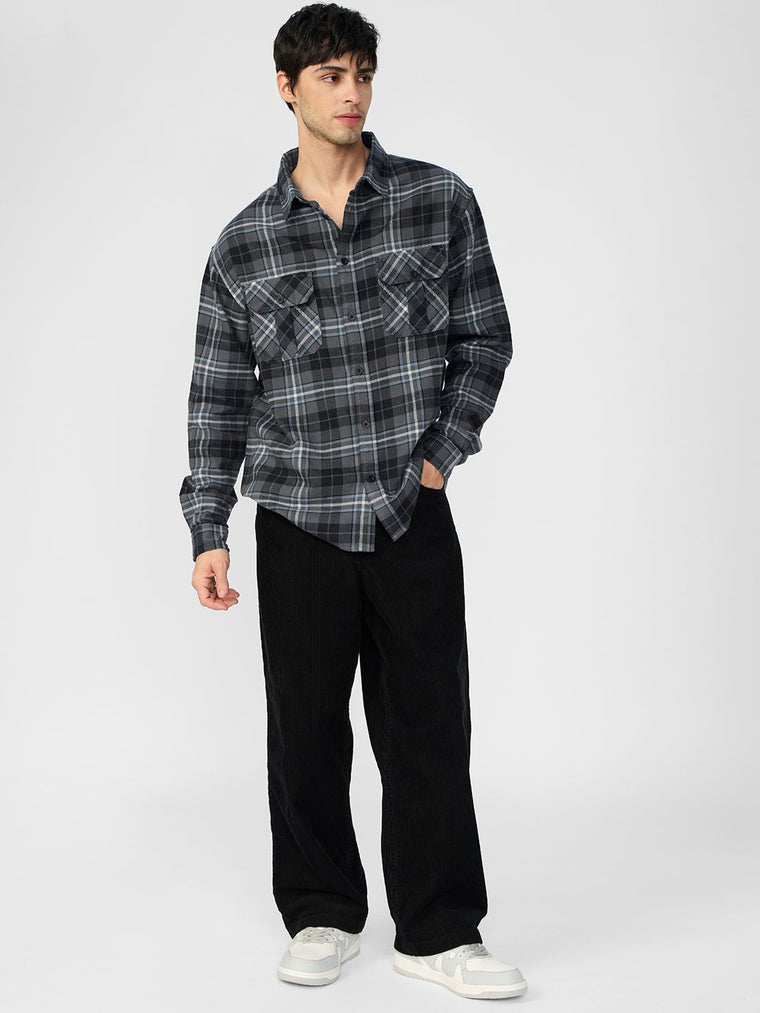 Plaid: Greyscale Men Utility Shirts