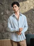 Stripes Shirt: Sky Blue Men Relaxed Shirts