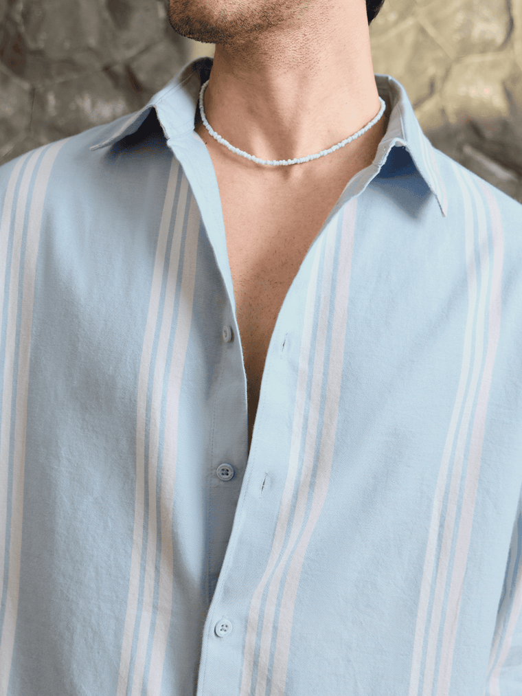 Stripes Shirt: Sky Blue Men Relaxed Shirts