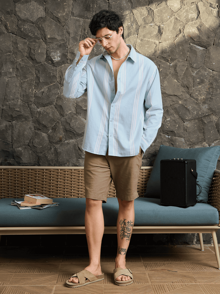 Stripes Shirt: Sky Blue Men Relaxed Shirts