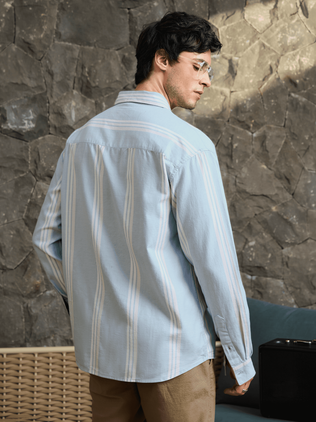 Stripes Shirt: Sky Blue Men Relaxed Shirts