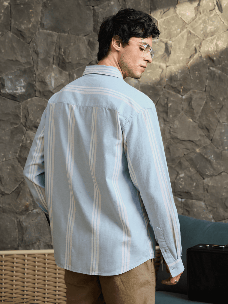Stripes Shirt: Sky Blue Men Relaxed Shirts