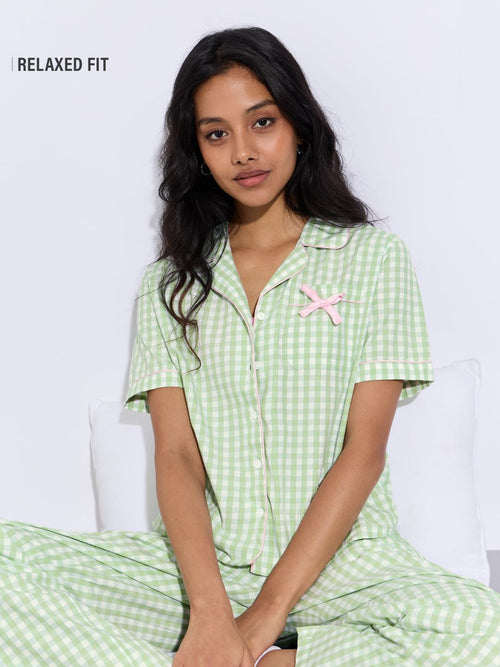 Plaid Shirt: Sleepy Sage Women Lounge Shirts