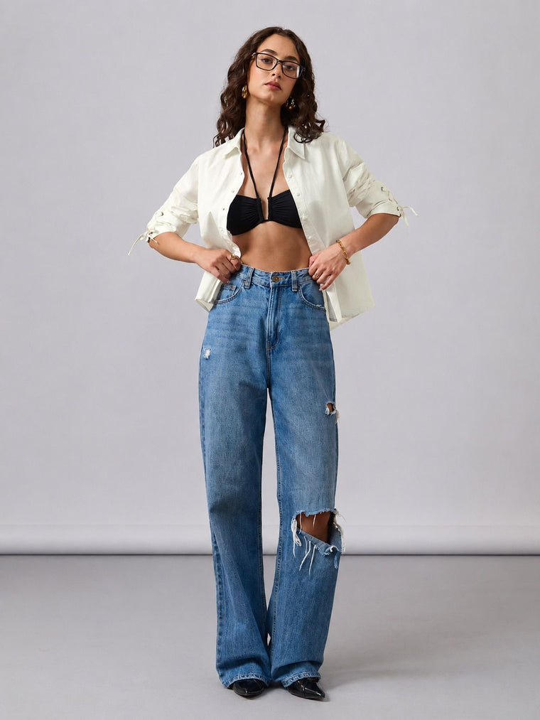 Classic Solids: Ivory Women Regular Shirts