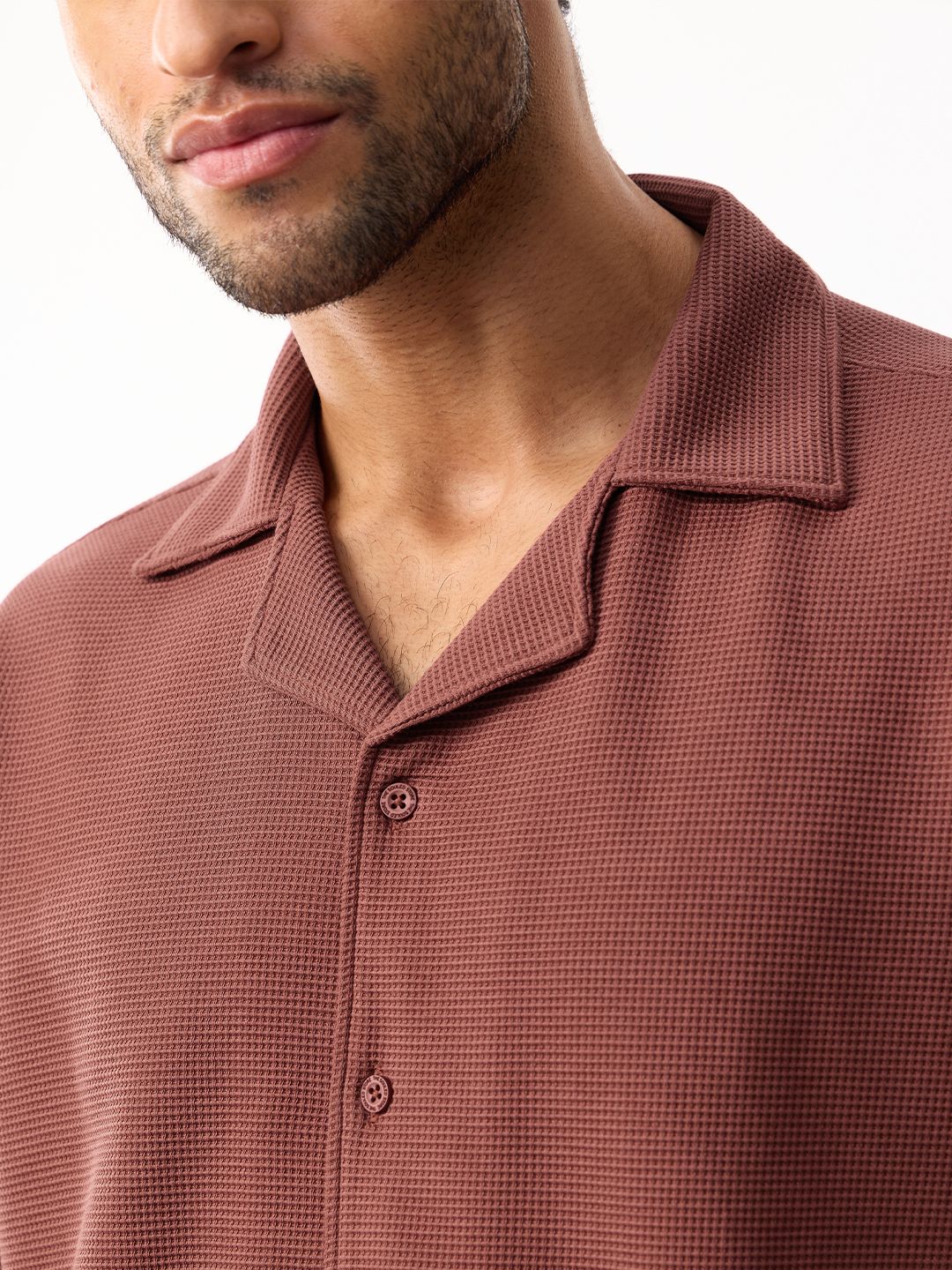 Textured Waffle: Merlot Men Textured Shirts