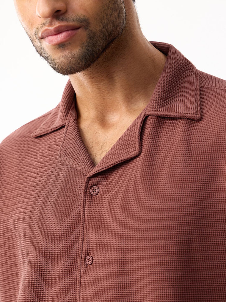 Textured Waffle: Merlot Men Textured Shirts