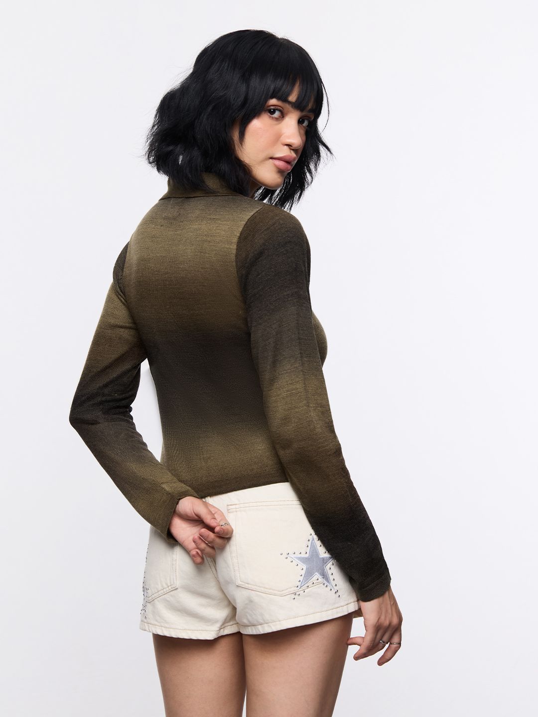 Crop Polo Top: Espresso Women Knit Tops