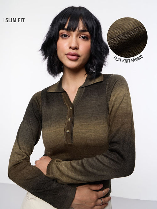 Crop Polo Top: Espresso Women Knit Tops