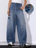 Barrel-Fit Denim: Doodle Women Barrel Denims