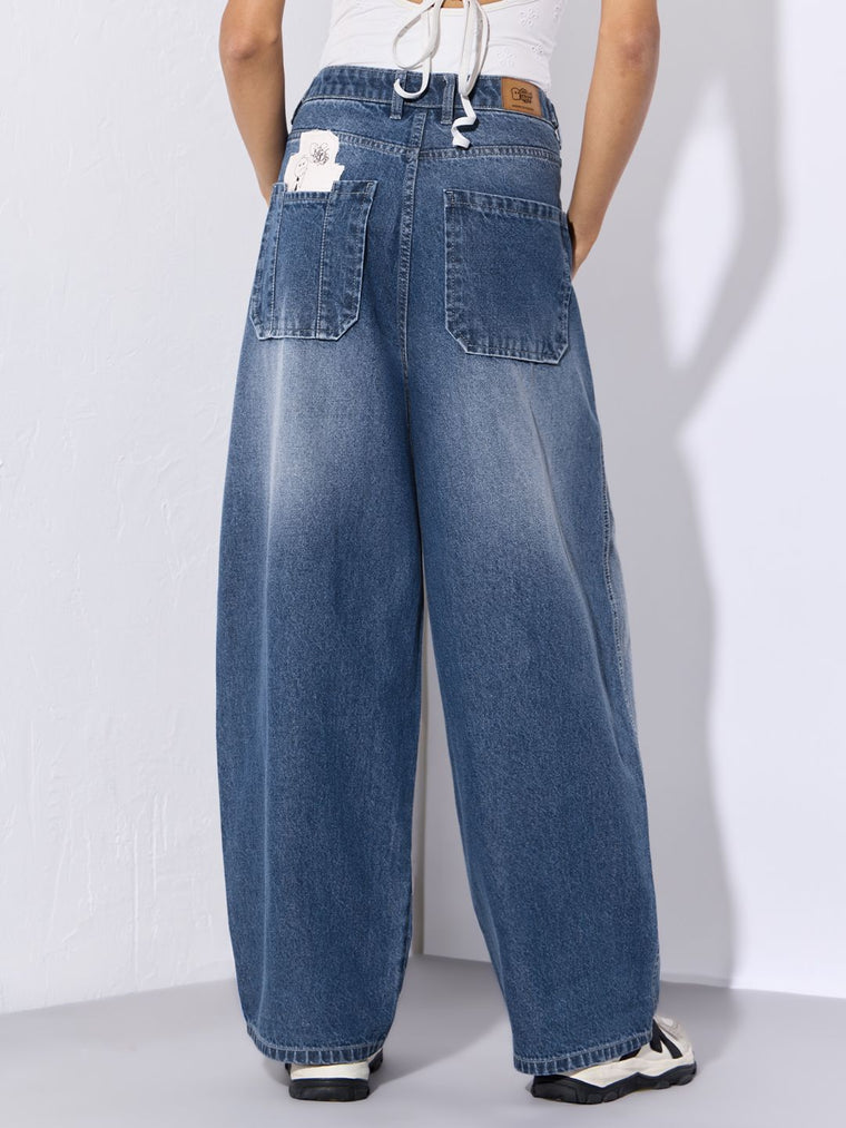 Barrel-Fit Denim: Doodle Women Barrel Denims