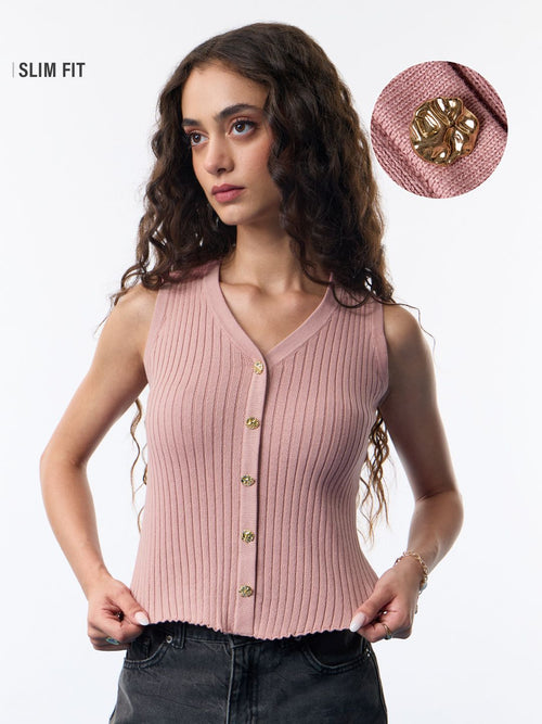 Solid Vest: Blush Women Knit Tops