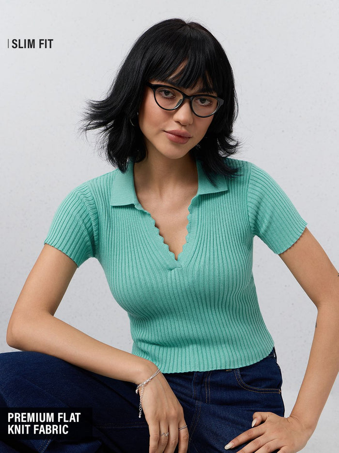 Essential Solids: Teal Women Knit Tops