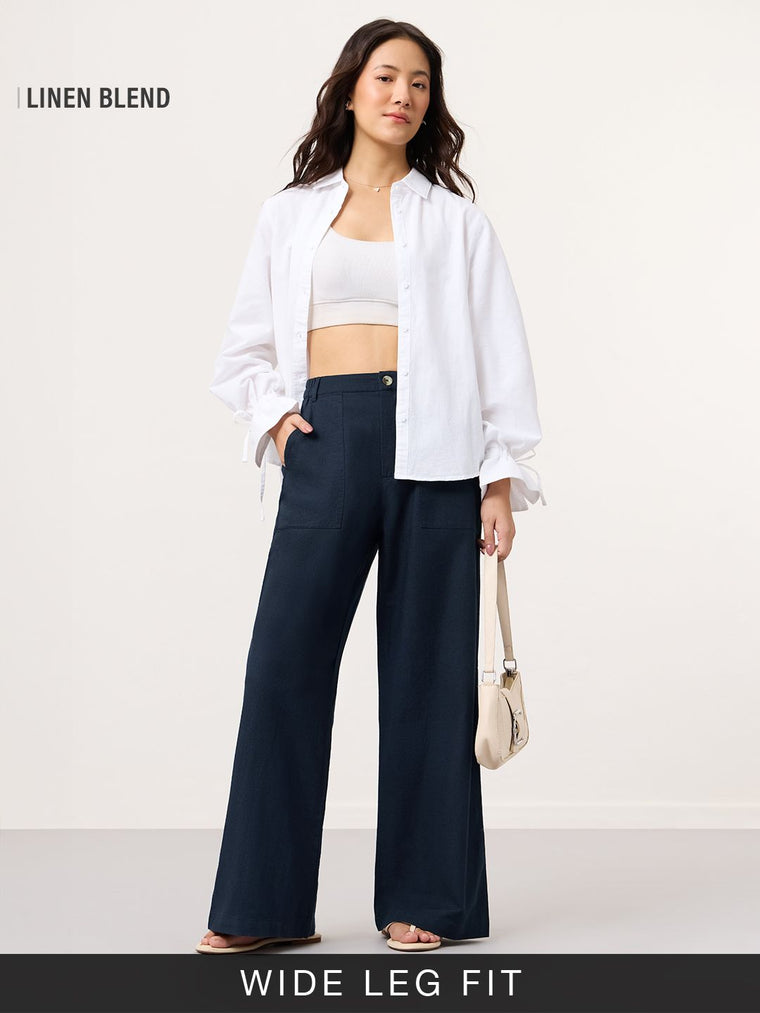 Cotton Linen Pants: Bluestone Women Wide Pants