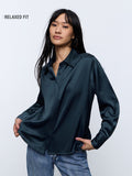 Satin Solid Shirt: Teal Glow Women Relaxed Shirts