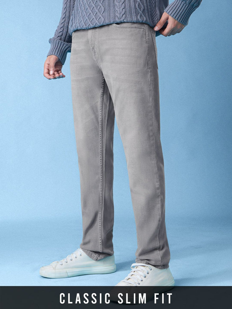 Denim: Smoke Grey Men Classic Slim Fit Jeans