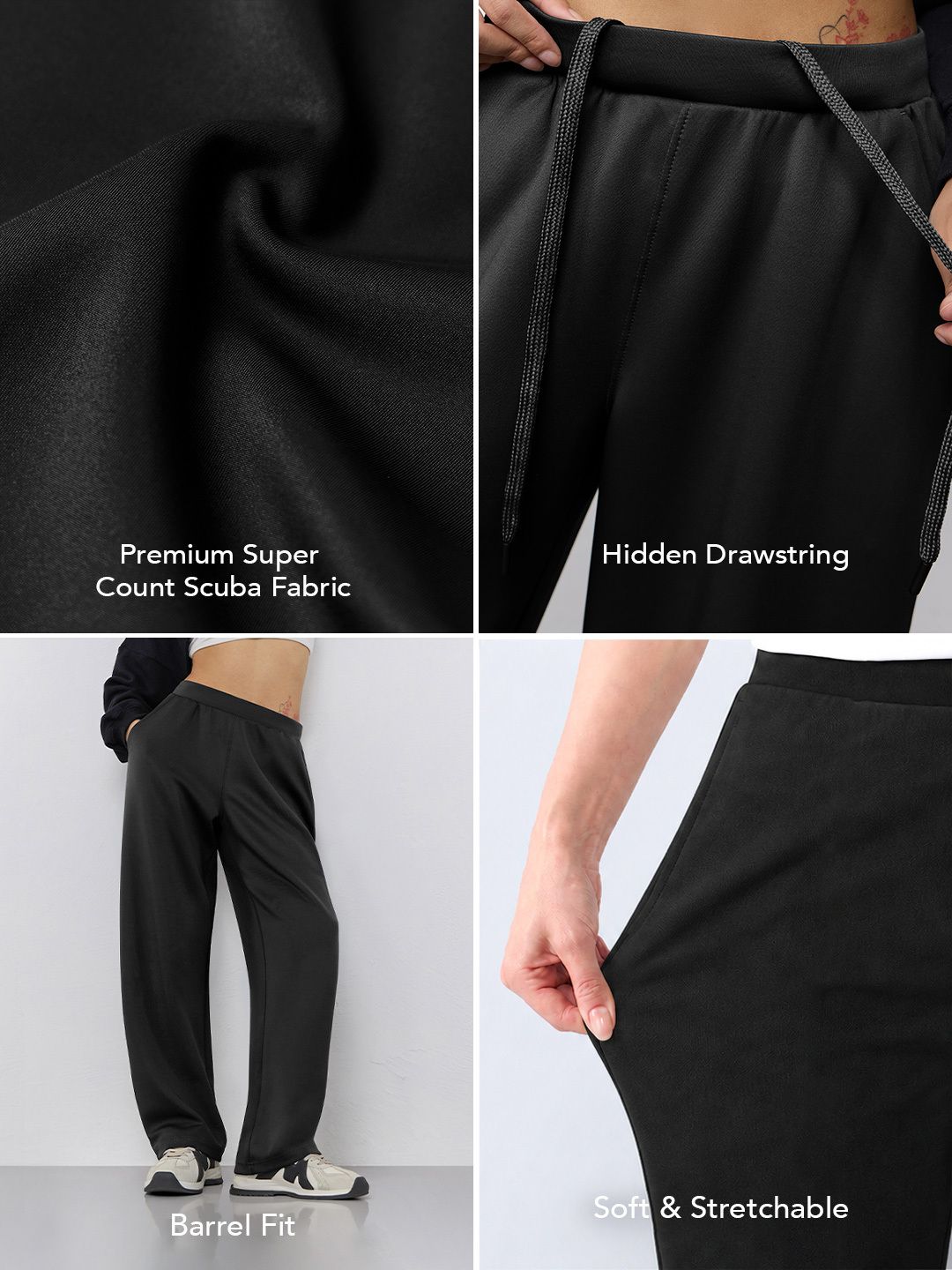 Premium Scuba Joggers: Ink Black Women Barrel Joggers