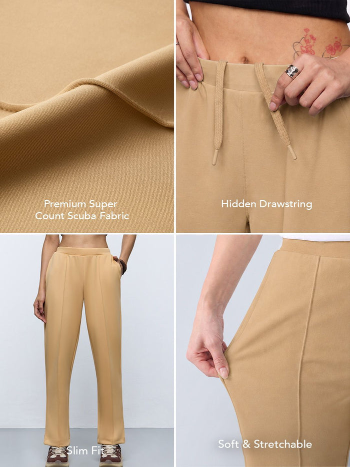 Premium Scuba Joggers: Biscuit Brown Women Slim Joggers