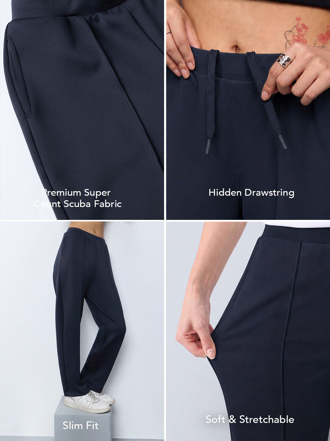 Premium Scuba Joggers: Navy Blue Women Slim Joggers