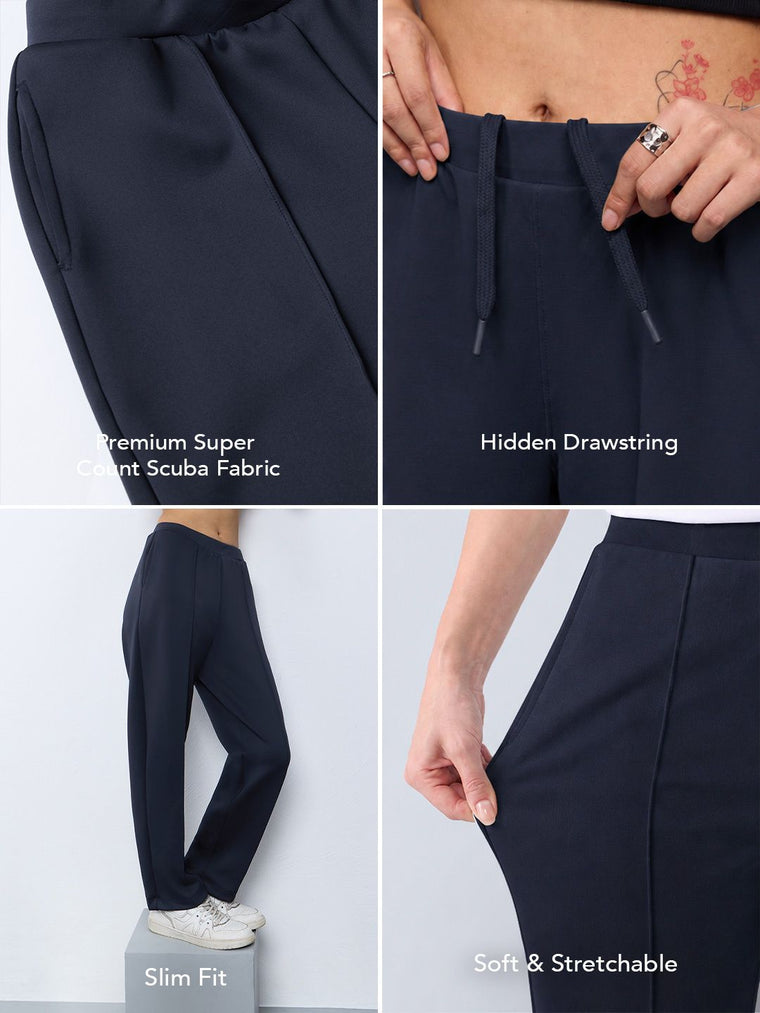 Premium Scuba Joggers: Navy Blue Women Slim Joggers