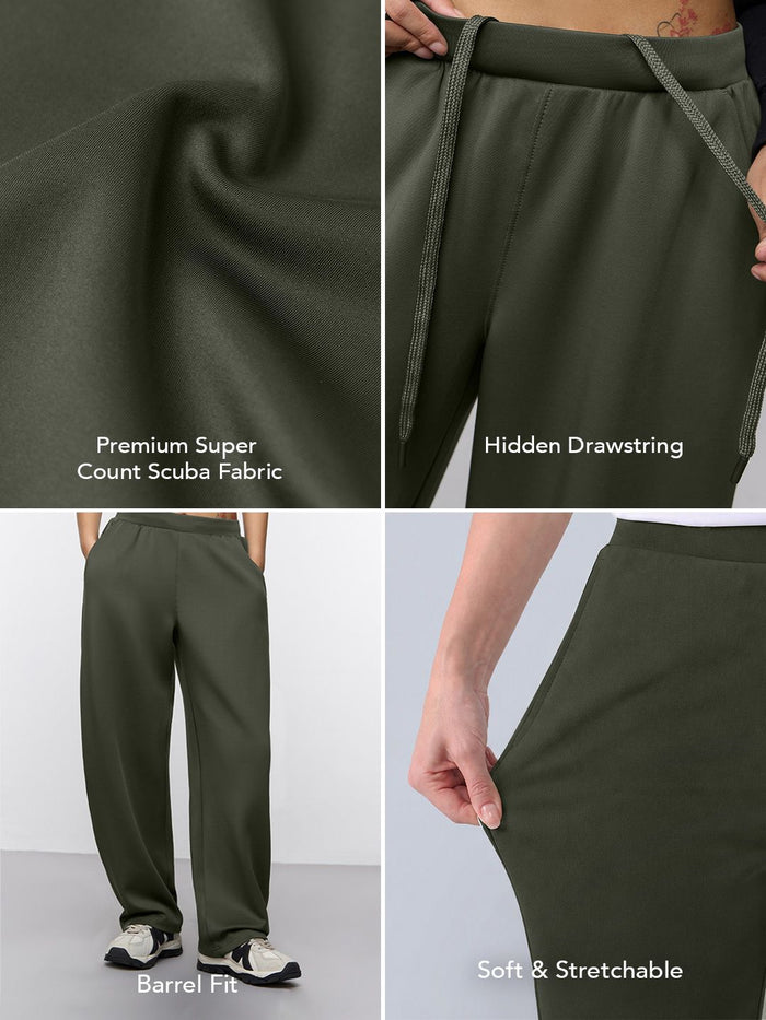 Premium Scuba Joggers: Classic Sage Women Barrel Joggers