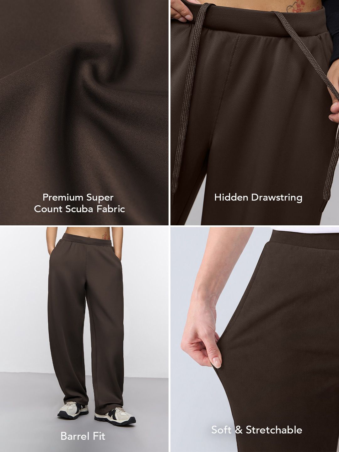 Premium Scuba Joggers: Cocoa Brown Women Barrel Joggers